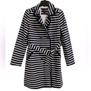 The Limited raincoat navy white striped trench medium lined nautical